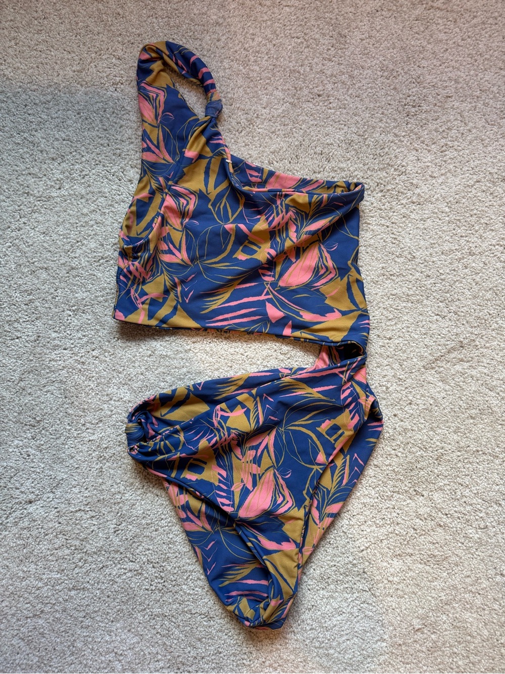 Skatie Nicole One-Shoulder cutout one-piece in Anguilla print